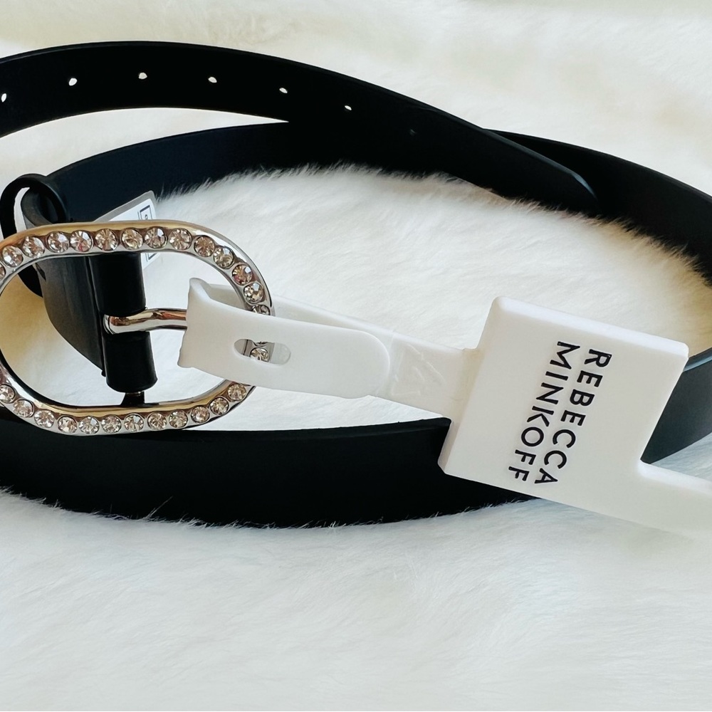 New! Rebecca Minkoff Leather Belt with Pavé Crystal Buckle. Size L